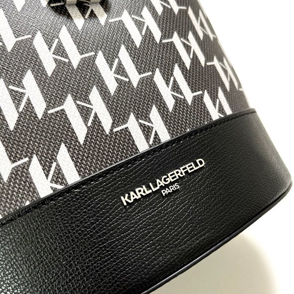 Karl Lagerfeld Paris Adele Logo Monogram Bucket Bag Black Gray Crossbody NWT - Picture 5 of 12